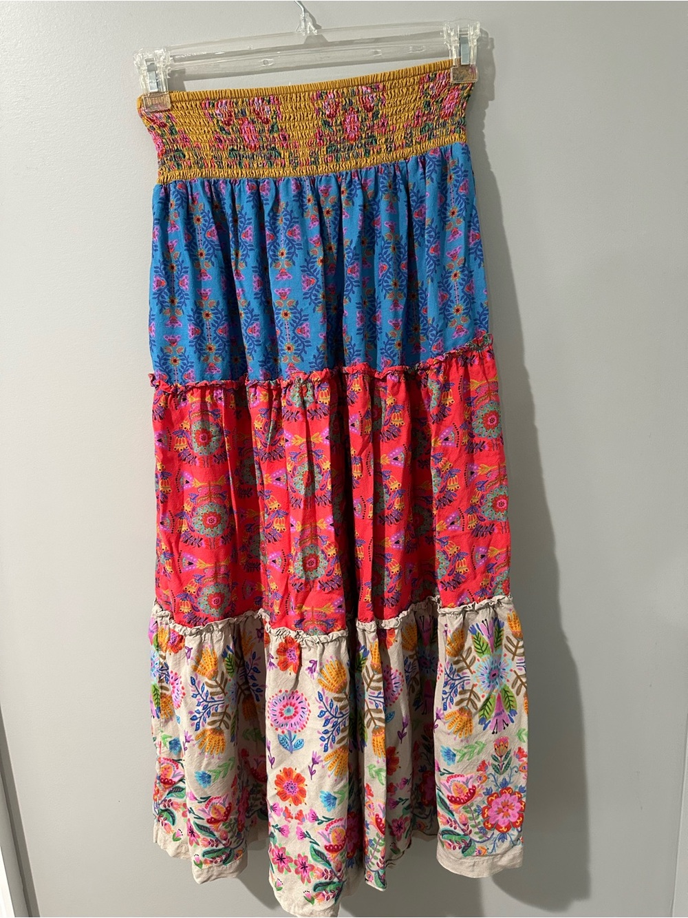 NATURAL LIFE Multicolor Tiered Maxi Skirt with Blue, Pink, Yellow & Cream Panels - Picture 4 of 4